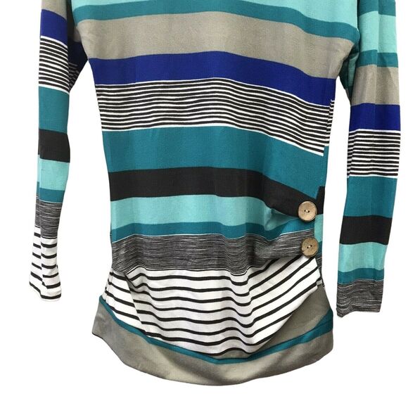 Muhadrs Sweater Womens Small Striped Gray White Black Green Blue - Picture 3 of 8